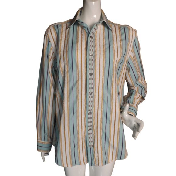 ROBERT GRAHAM Shirt, L, Multicolor Stripes, Embroidered, Long sleeve, MOP button - Picture 1 of 13